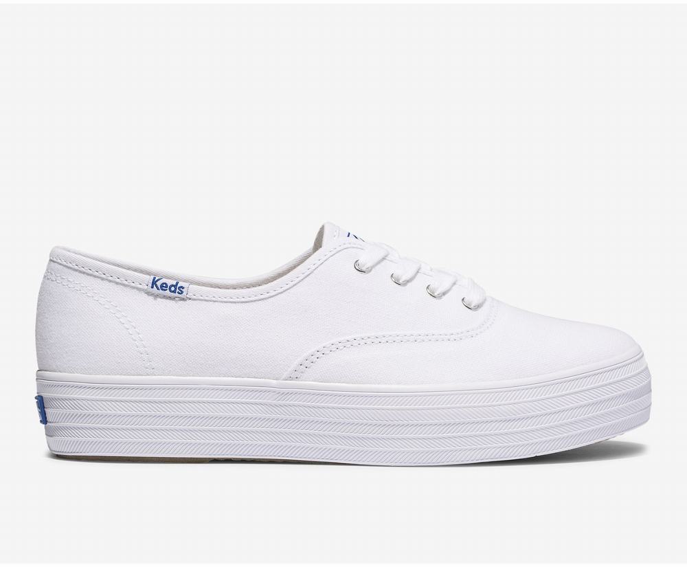 Women's Keds Triple Feat Organic Cotton Sneakers White 2985764BN - South Africa